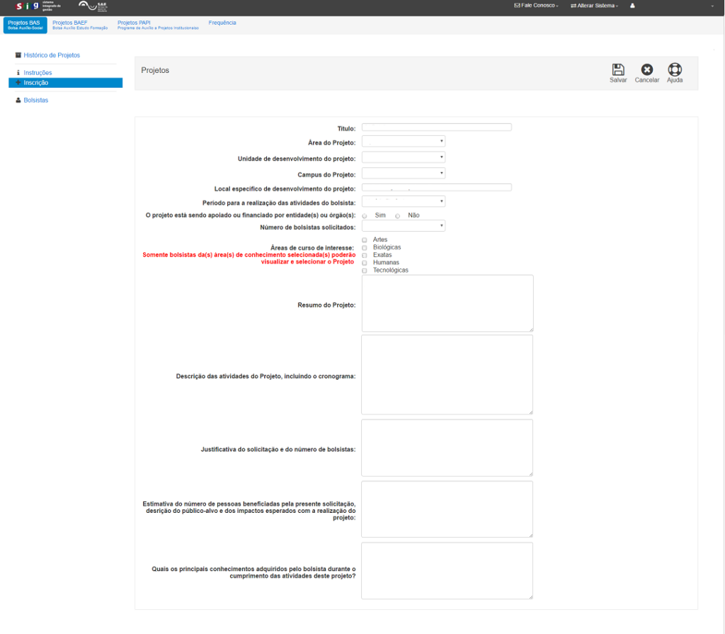 Inscrição de Projetos para BAS - Bolsa Auxílio Social