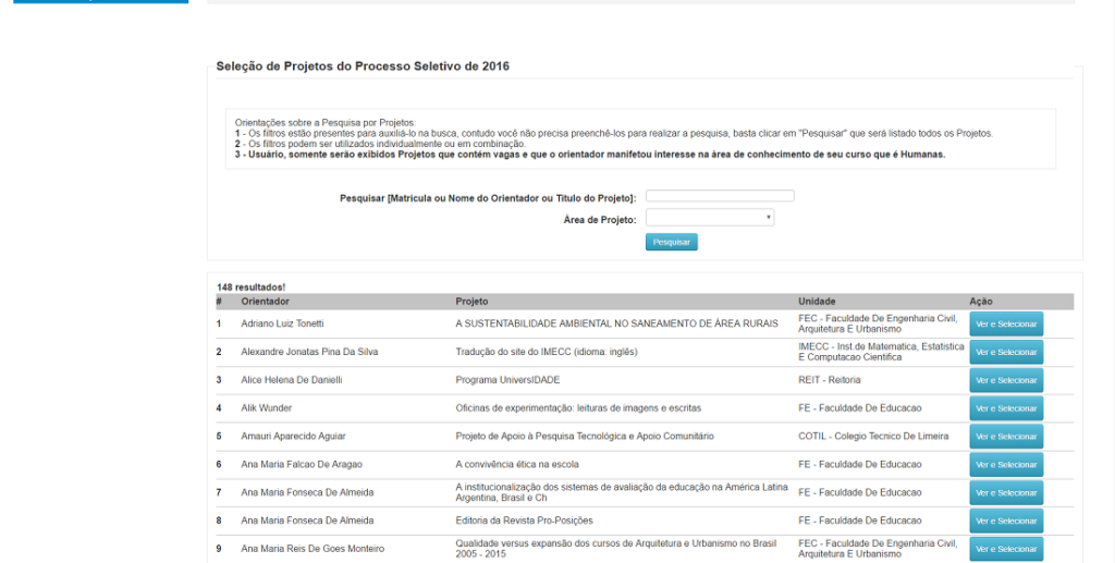 Selecionar Projeto BAS - Bolsa Auxílio-Social