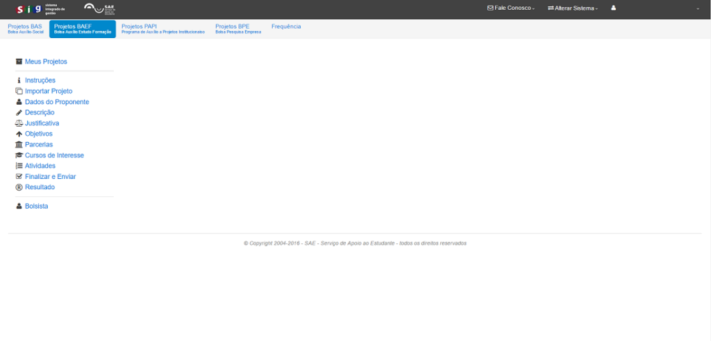 2 - Em seguida, deverá acessar Projetos BAEF.