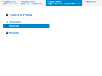 Captura de Tela Submenu Projetos PAPI